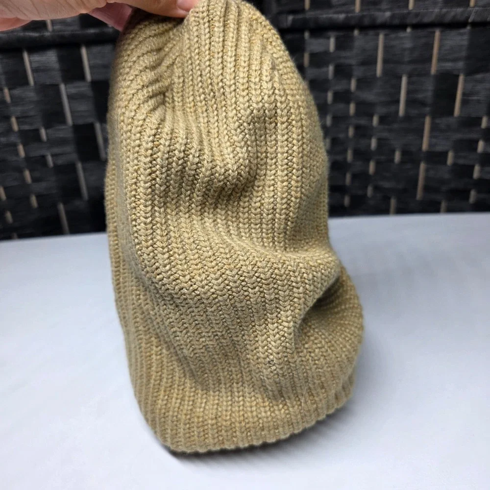 The North Face Heritage Beanie Hat Tan Ribbed Knit Cuffed OS F751464